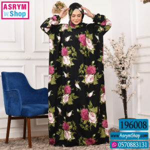 22 196008 للموقع اسدال اسود ورود سوستة طرحة متصلة فسكوز ك